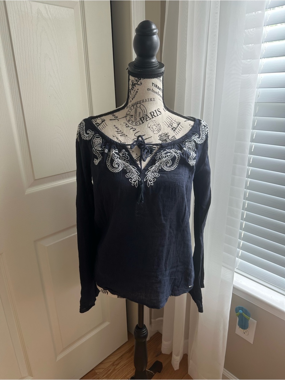 Navy Blue Peasant Long Sleeve Shirt